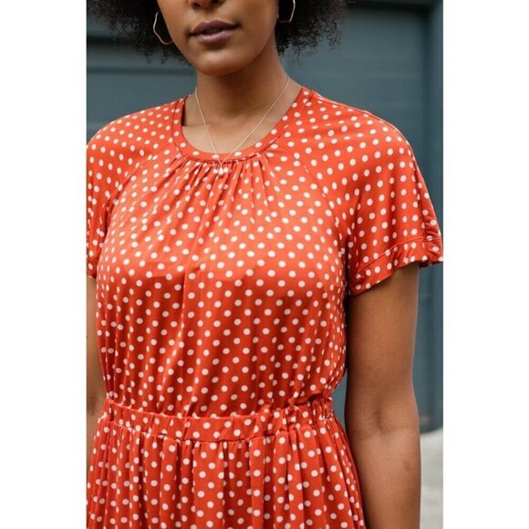 💕STINE GOYA💕 Caitlin Midi Dress ~ Rust Orange Polka Dot Print Medium - Picture 5 of 16